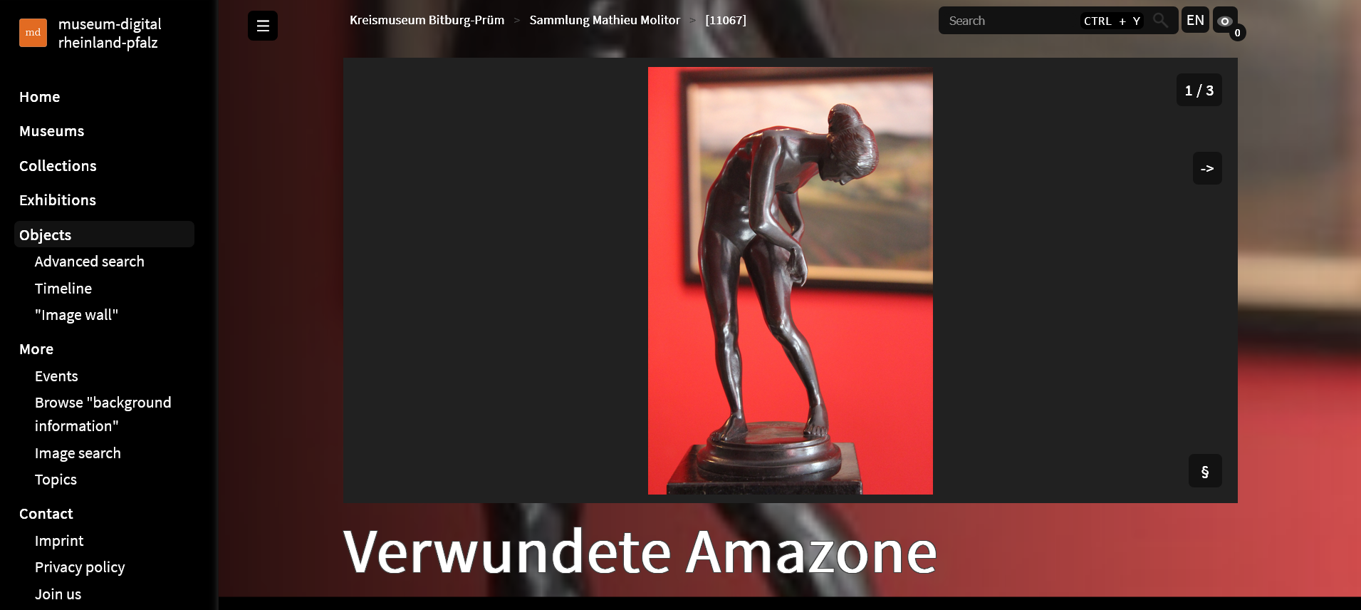 Objektbeschreibung "Verwundete Amazone" auf museum-digital